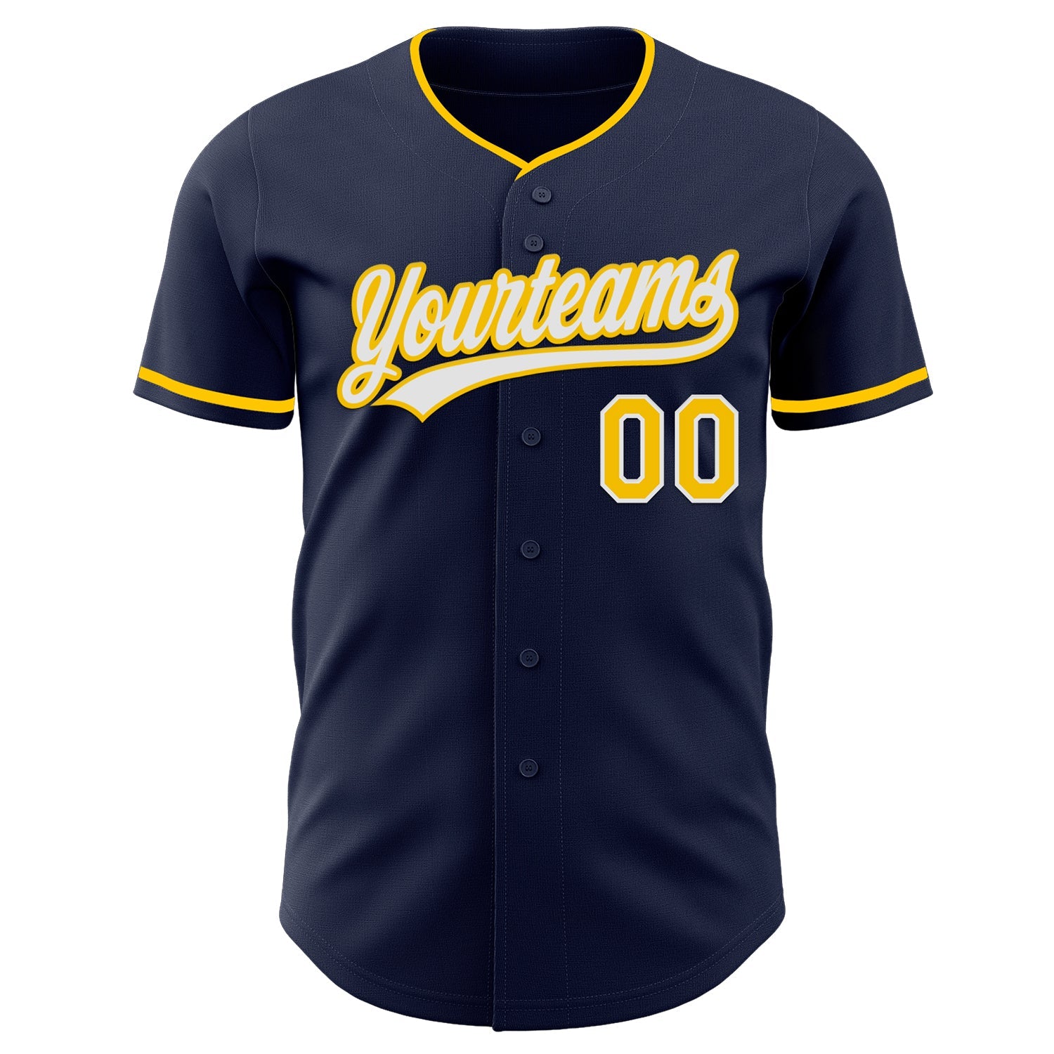 Custom Navy Yellow-White Authentic Baseball Jersey