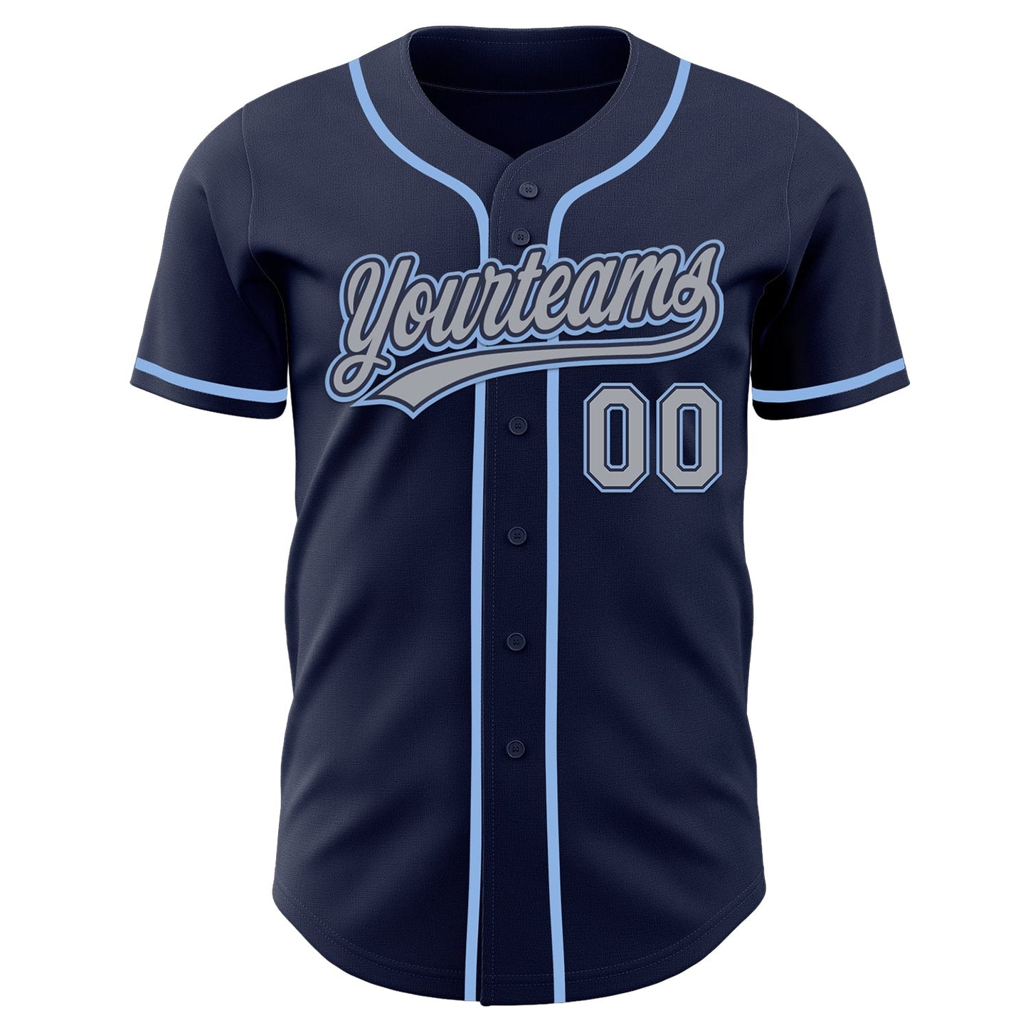Custom Navy Gray-Light Blue Authentic Baseball Jersey
