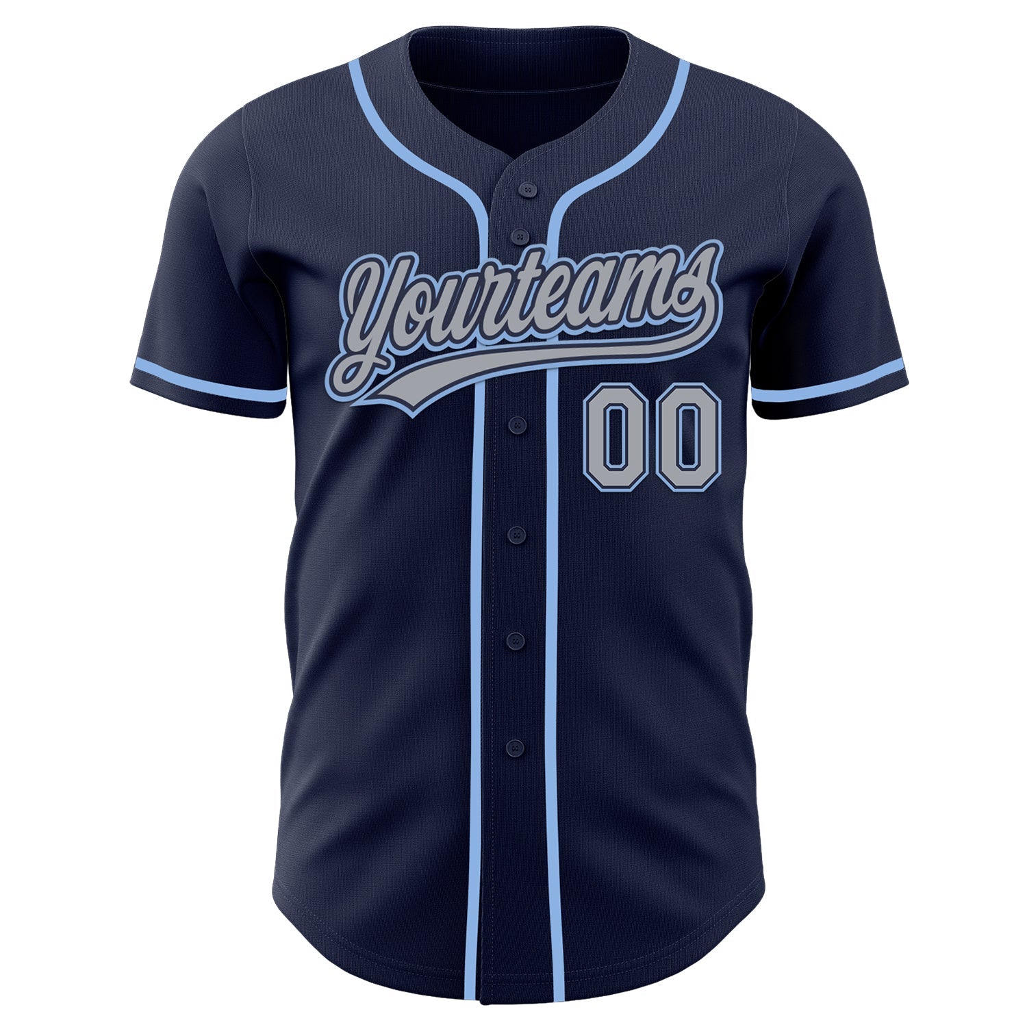 Custom Navy Gray-Light Blue Authentic Baseball Jersey