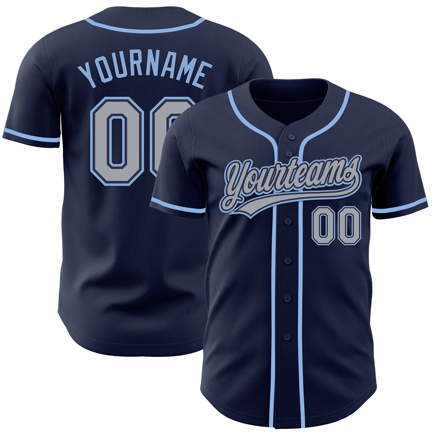 Custom Navy Gray-Light Blue Authentic Baseball Jersey