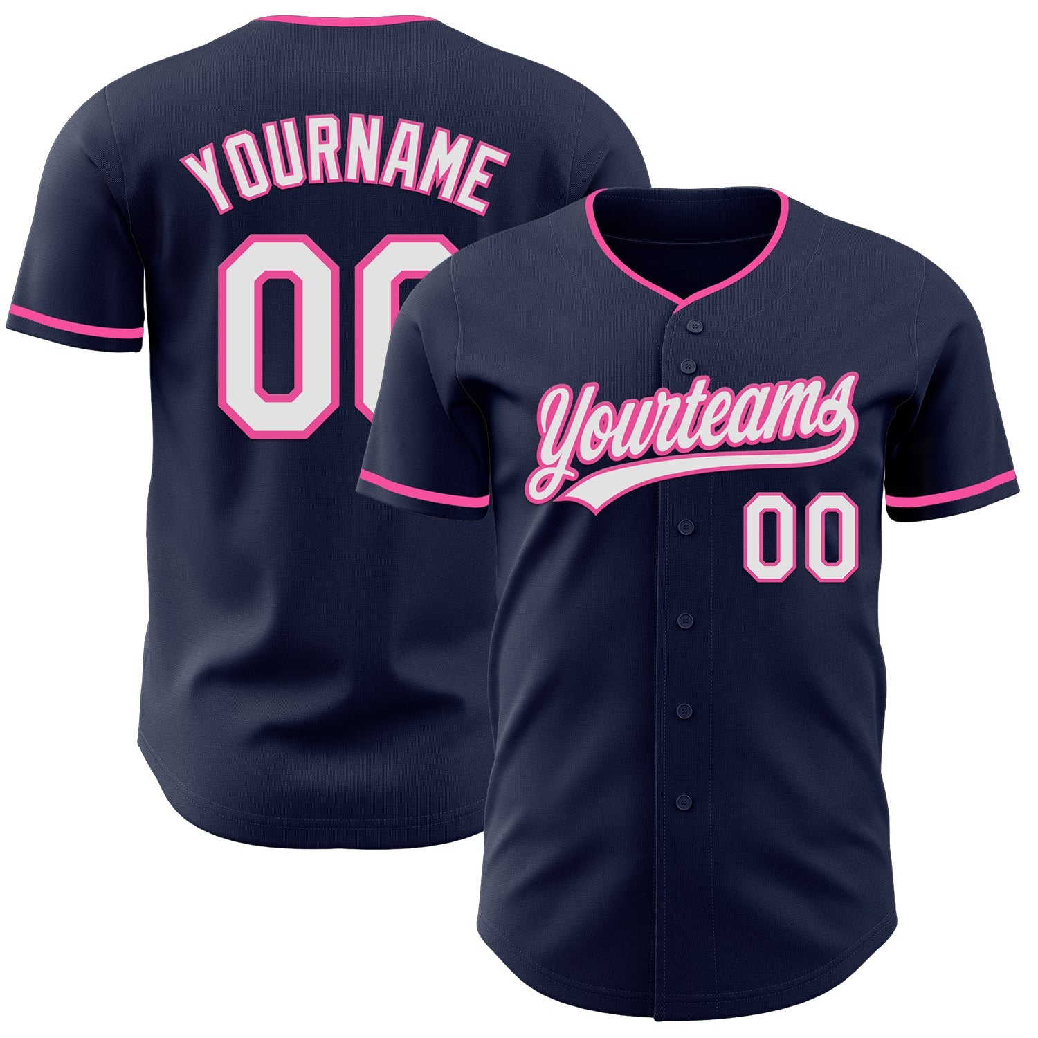 Custom Navy White-Pink Authentic Baseball Jersey