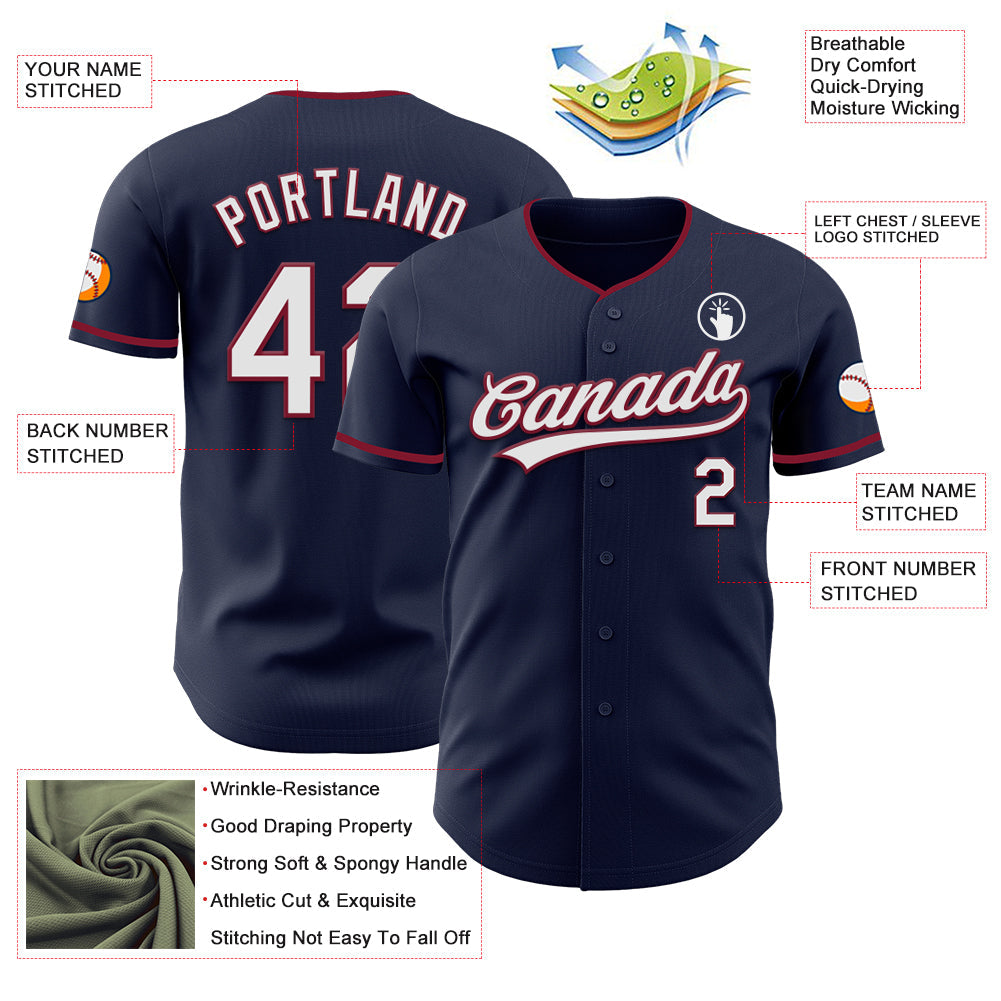 Custom Navy White-Crimson Authentic Baseball Jersey