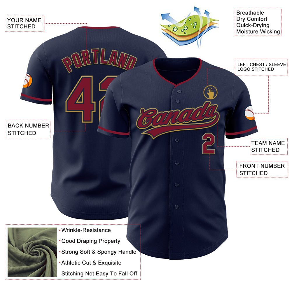 Custom Navy Crimson-Old Gold Authentic Baseball Jersey