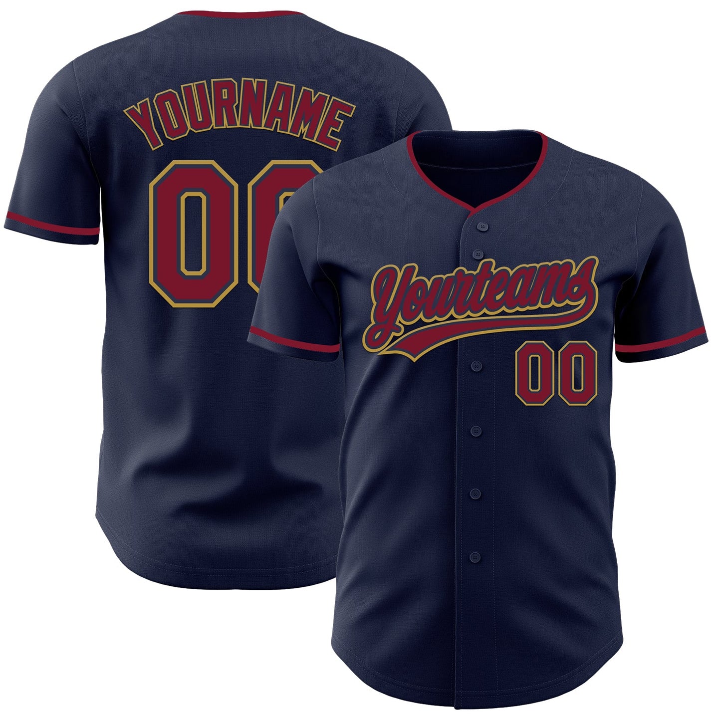 Custom Navy Crimson-Old Gold Authentic Baseball Jersey