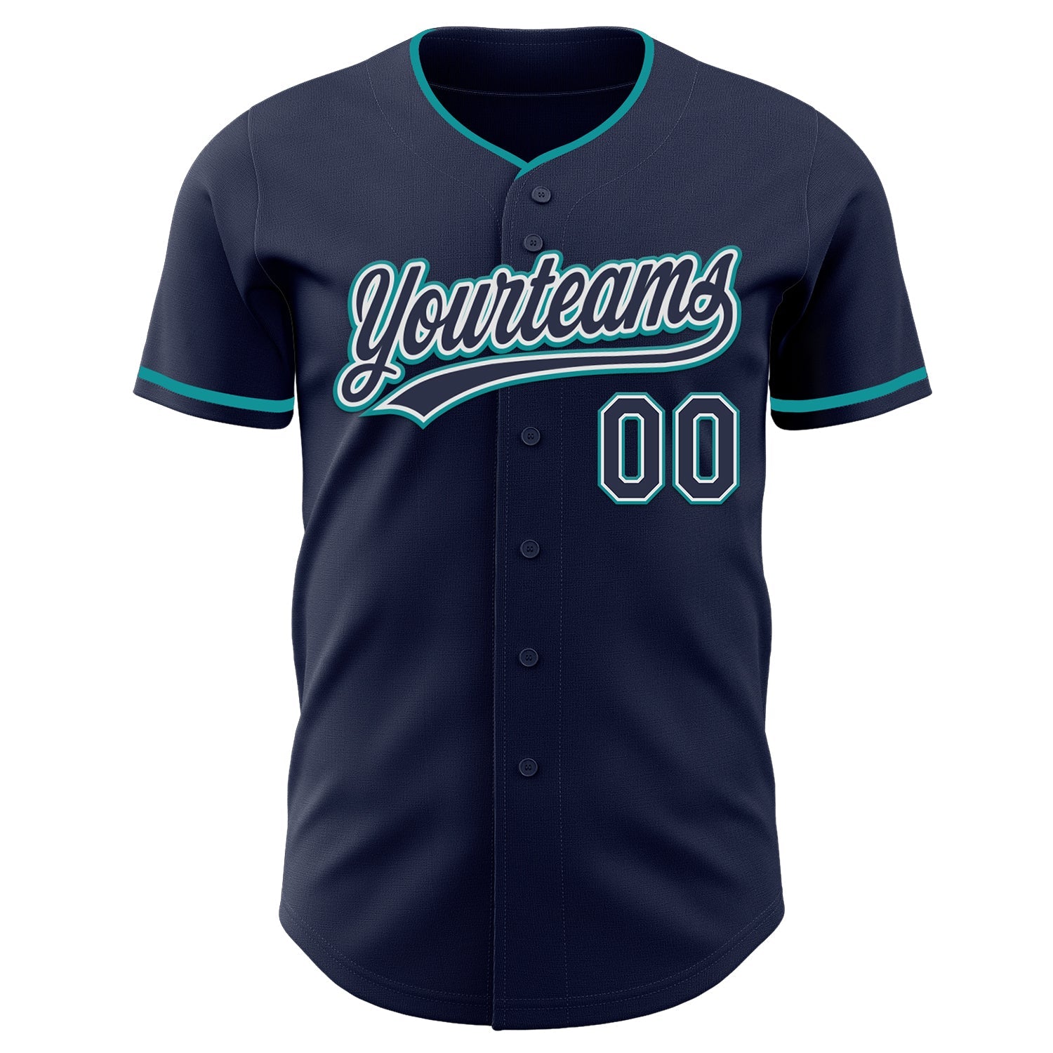 Custom Navy White-Teal Authentic Baseball Jersey