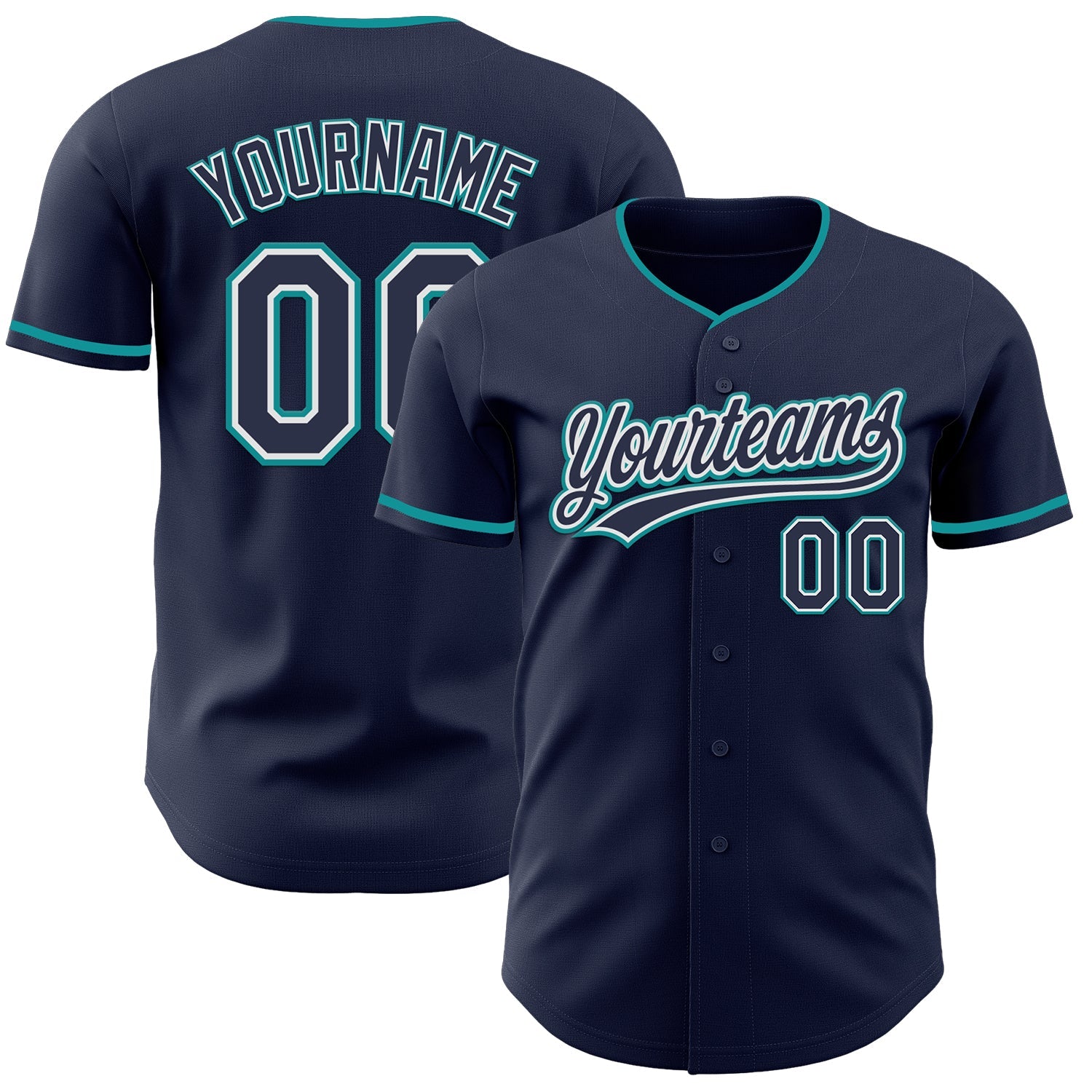 Custom Navy White-Teal Authentic Baseball Jersey