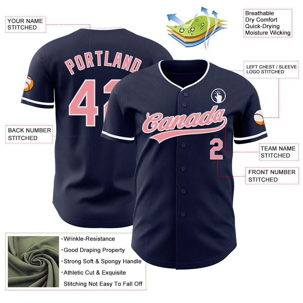 Custom Navy Medium Pink-White Authentic Baseball Jersey