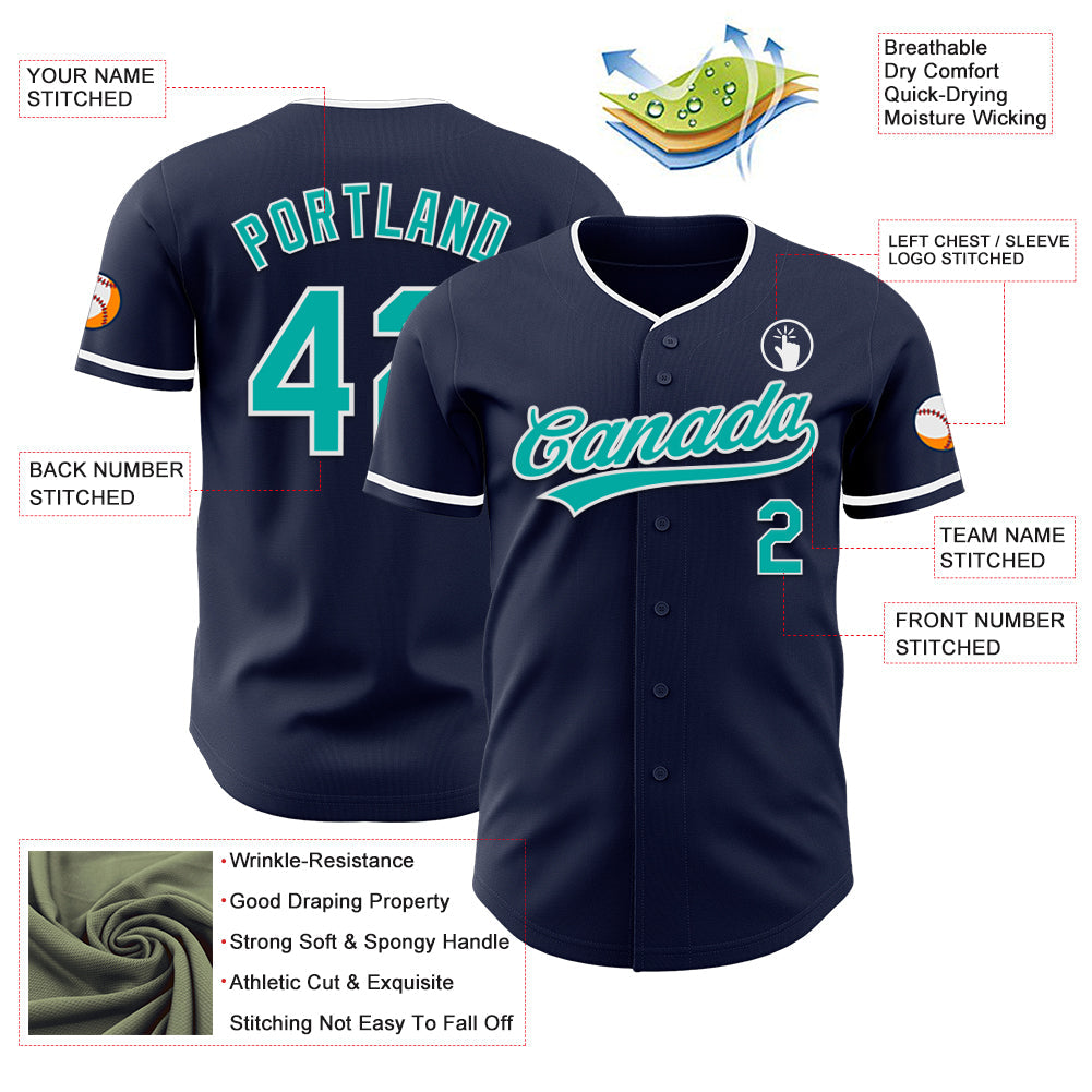 Custom Navy Aqua-White Authentic Baseball Jersey