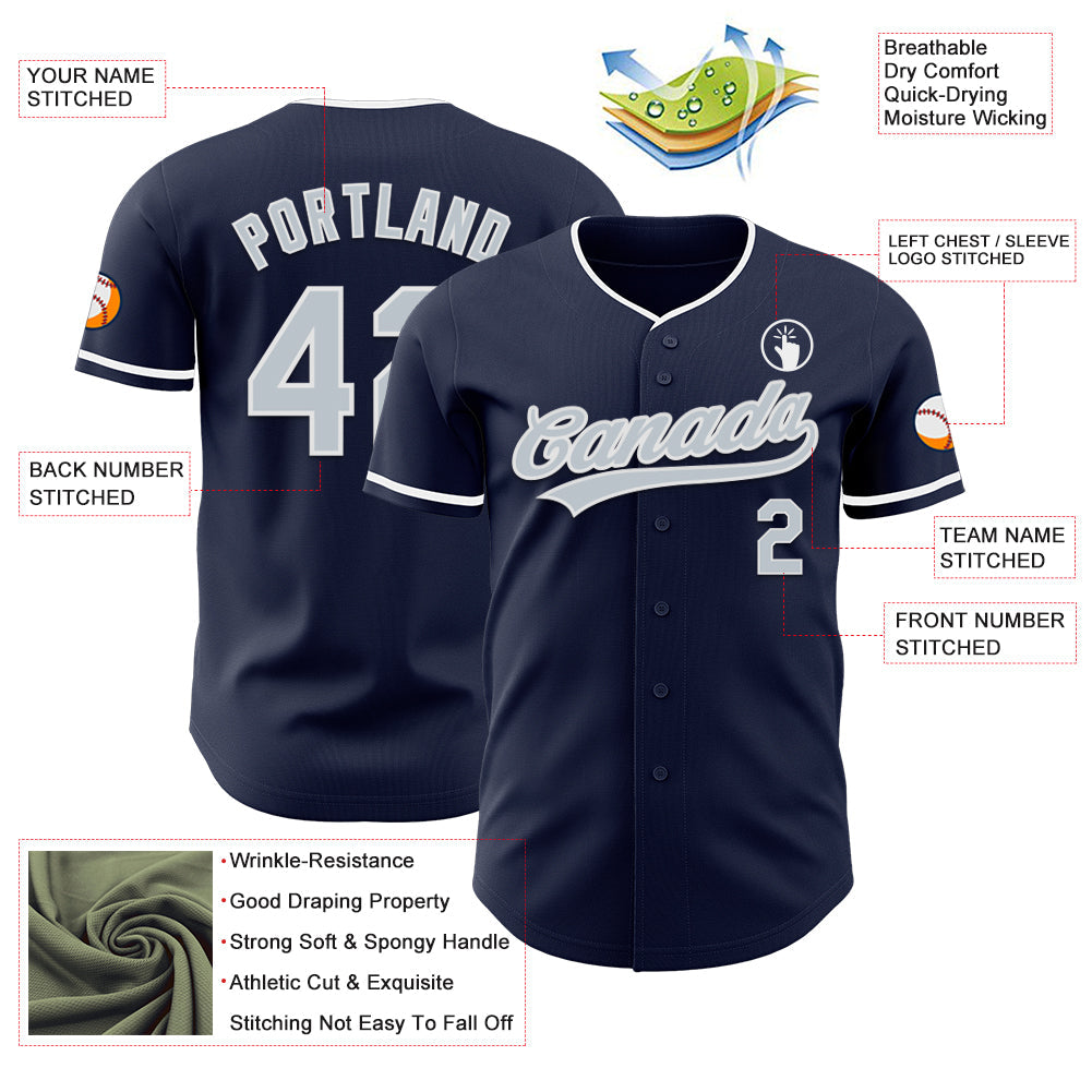 Custom Navy Silver-White Authentic Baseball Jersey
