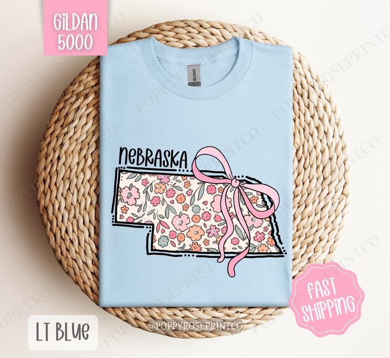 Nebraska Gildan T-shirt, Cute Nebraska State Shirt, Nebraska Floral Bow Tee Hoodie, Sweatshirt | WearSparks.com