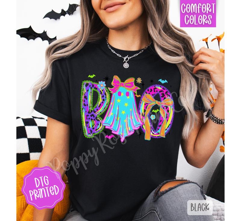 Neon Boo Comfort Colors, Trendy Women's Halloween Tshirt Hoodie, Sweatshirt | WearSparks.com