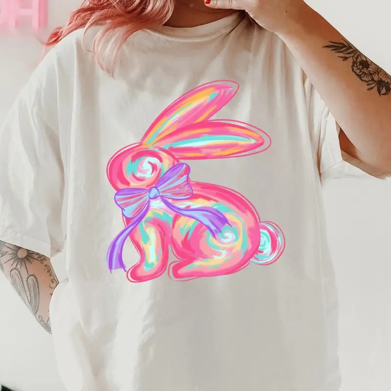 Neon Bunny Easter Shirt ~ Unisex Apparel Relaxed Fit Printed In The USA Clothing Womenswear Casual Comfort Cotton Top...