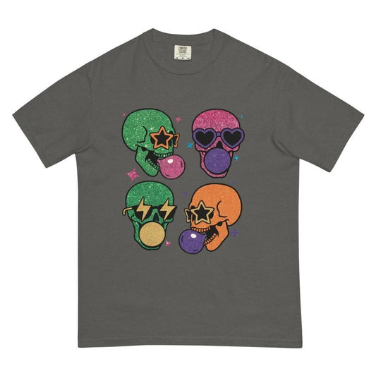 Neon Glitter Skulls Halloween Shirt ~ Unisex Apparel Relaxed Fit Printed In The USA Clothing Womenswear Casual Comfort...