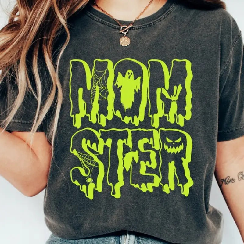 Neon Momster Tee, Halloween Mom Shirt, Halloween Tee, Halloween Gifts, Fall shirt, Funny Halloween Shirt, Pumpkin Shirt,...