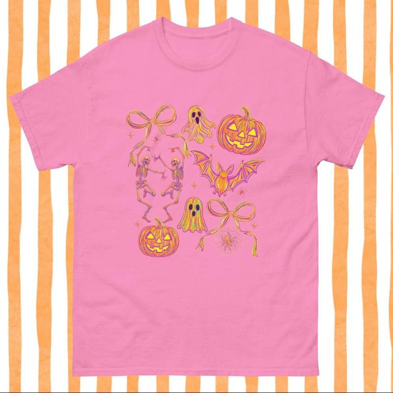 Neon halloween skellies Gildan T-shirt - Gildanshirt Halloween Shirt - Unisex Casual Cotton T-shirt, Comfortable Spooky...