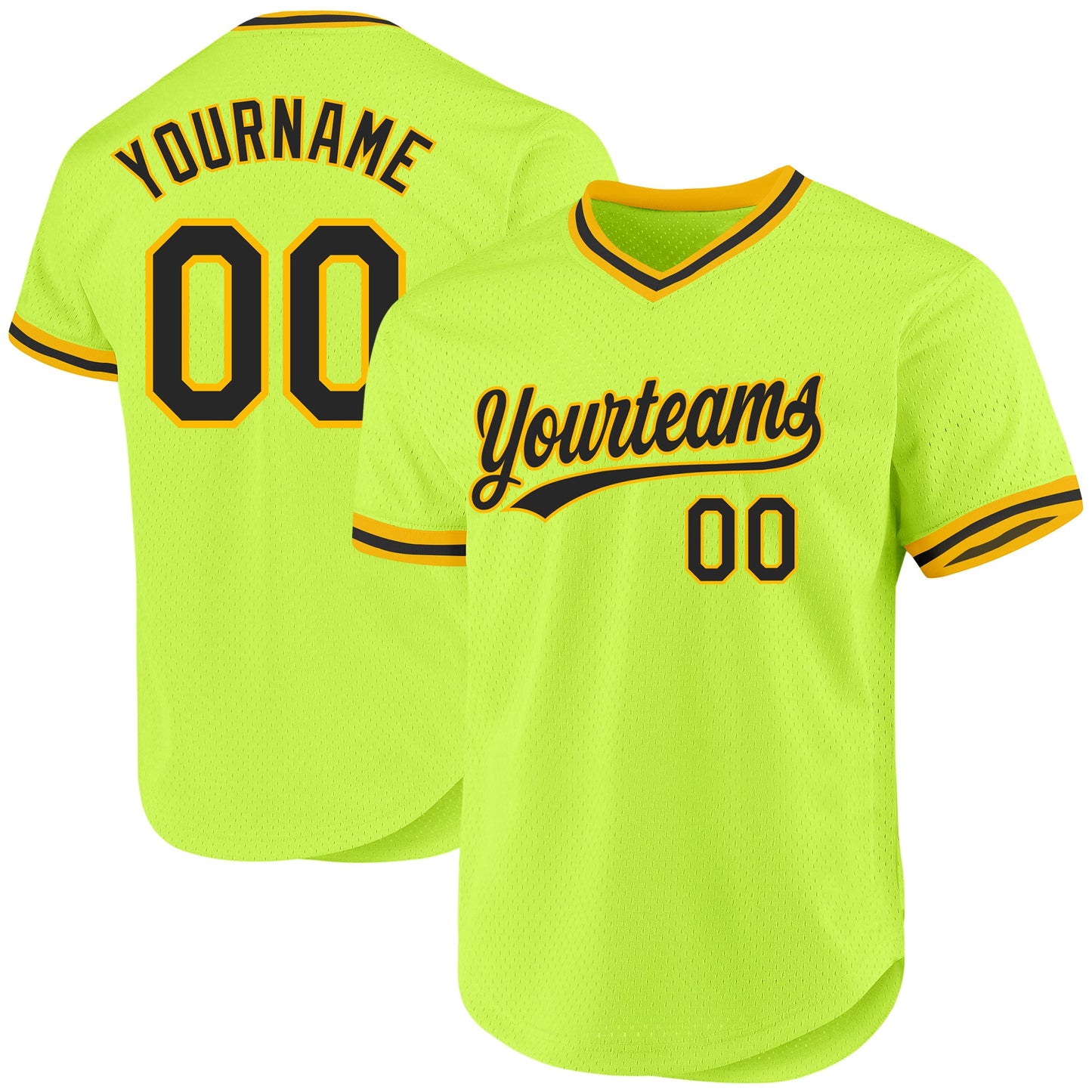 Custom Neon Green Black-Gold Authentic Throwback Baseball Jersey