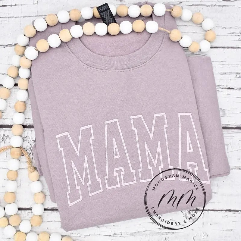 Neutral Monochromatic Mama Sweatshirt, Embroidered Mama Sweatshirt, Tone on Tone Sweatshirt, Womenswear Clothing, Comfort...