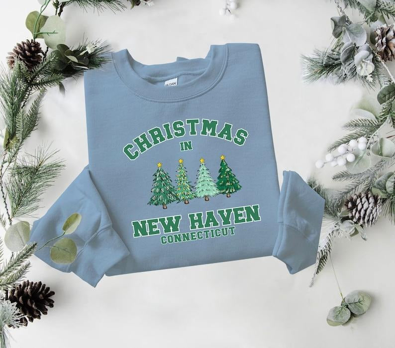 New Haven Christmas Sweatshirt, Connecticut Sweater, State Shirt, Personalized City Name Shirt, Christmas Trip Shirt,...