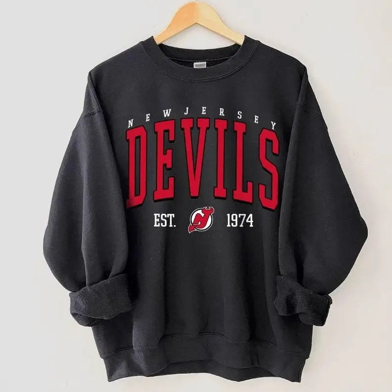 New Jersey Crewneck, Vintage Style New Jersey Sweatshirt, New Jersey Sweatshirt, College Sweatshirt, Hockey Fan Gifts...