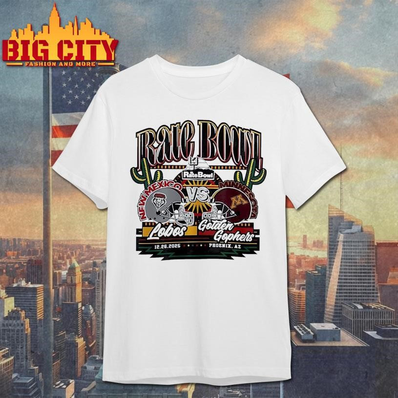 New Mexico Lobos vs Minnesota Golden Gophers 2025 Rate Bowl matchup helmet Shirt
