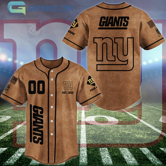 New York Giants Brown American Flag Personalized Baseball Jersey