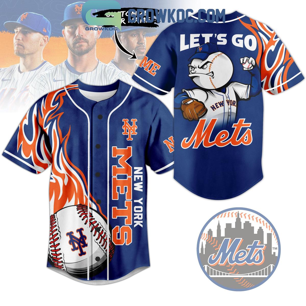 New York Mets Let’s Go Mets Flames Personalized Baseball Jersey