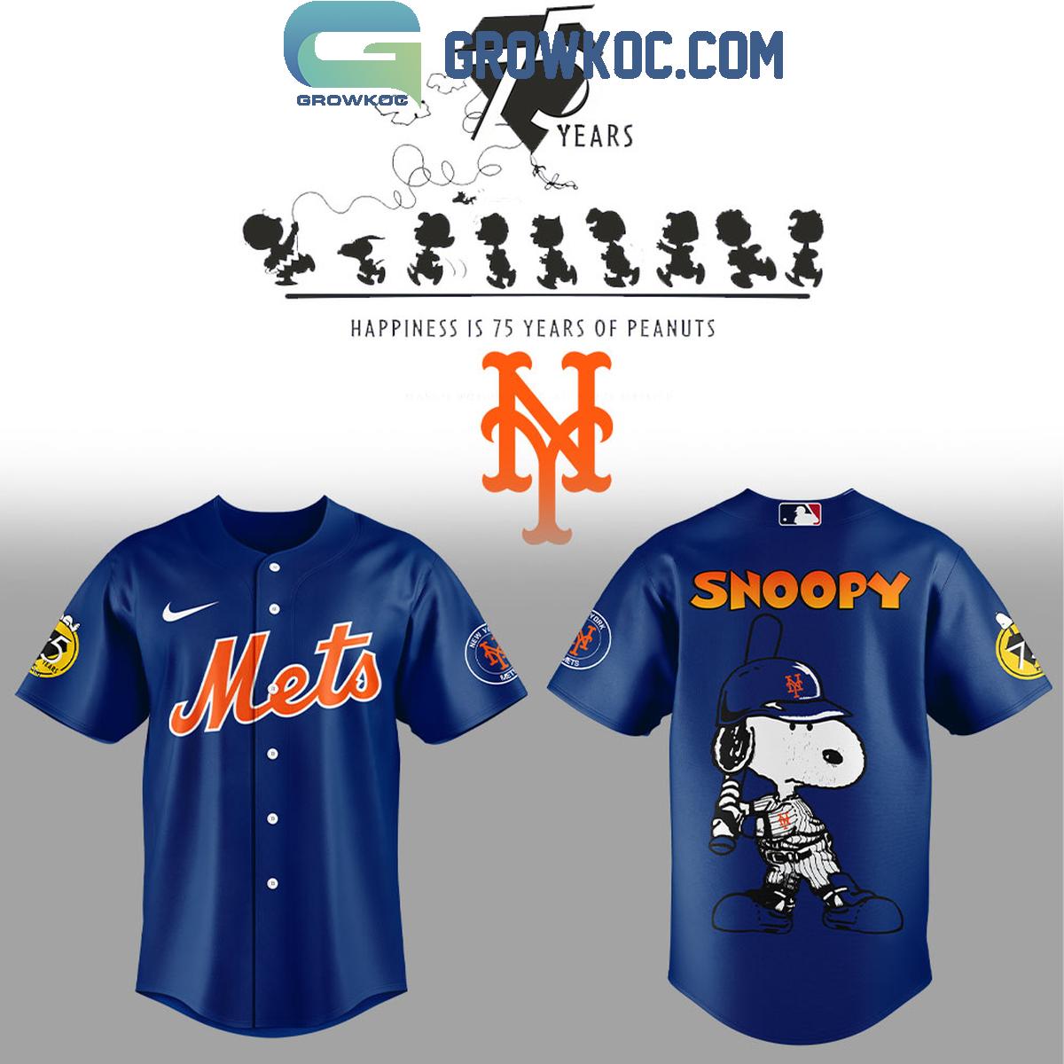 New York Mets Happiness Is 75 Years Of Peanuts Baseball Jersey