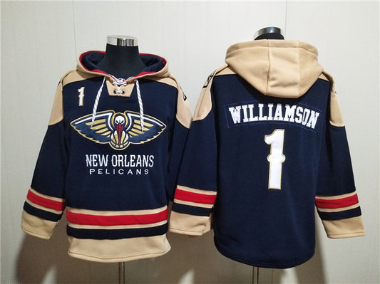 New Orleans Pelicans #1 Zion Williamson Navy Ageless Must-Have Lace-Up Pullover