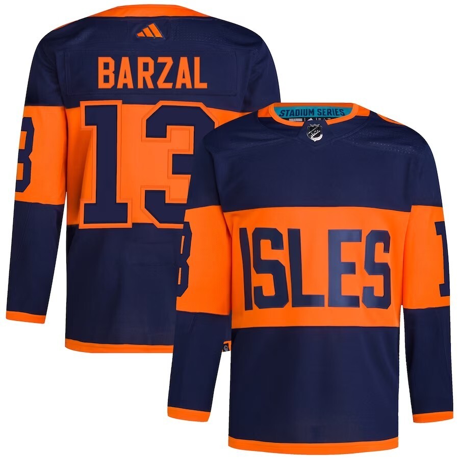 New York Islanders #13 Mathew Barzal 2024 NHL Stadium Series Primegreen Authentic Player Jersey – Navy Style 1