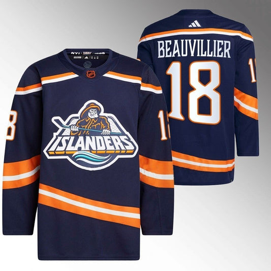 New York Islanders #18 Anthony Beauvillier navy 2022 reverse retro 2.0 primegreen authentic jersey