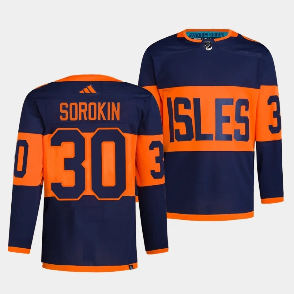 New York Islanders #30 Ilya Sorokin 2024 NHL Stadium Series Navy Jersey