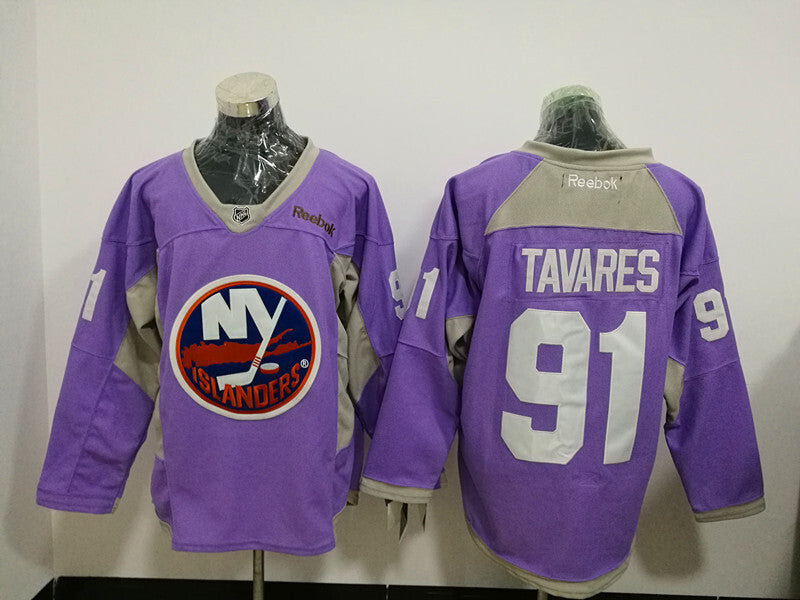 New York Islanders #91 John Tavares Purple Breast cancer