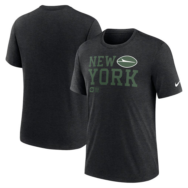 New York Jets Black Overlap Lockup Tri-Blend T-Shirt