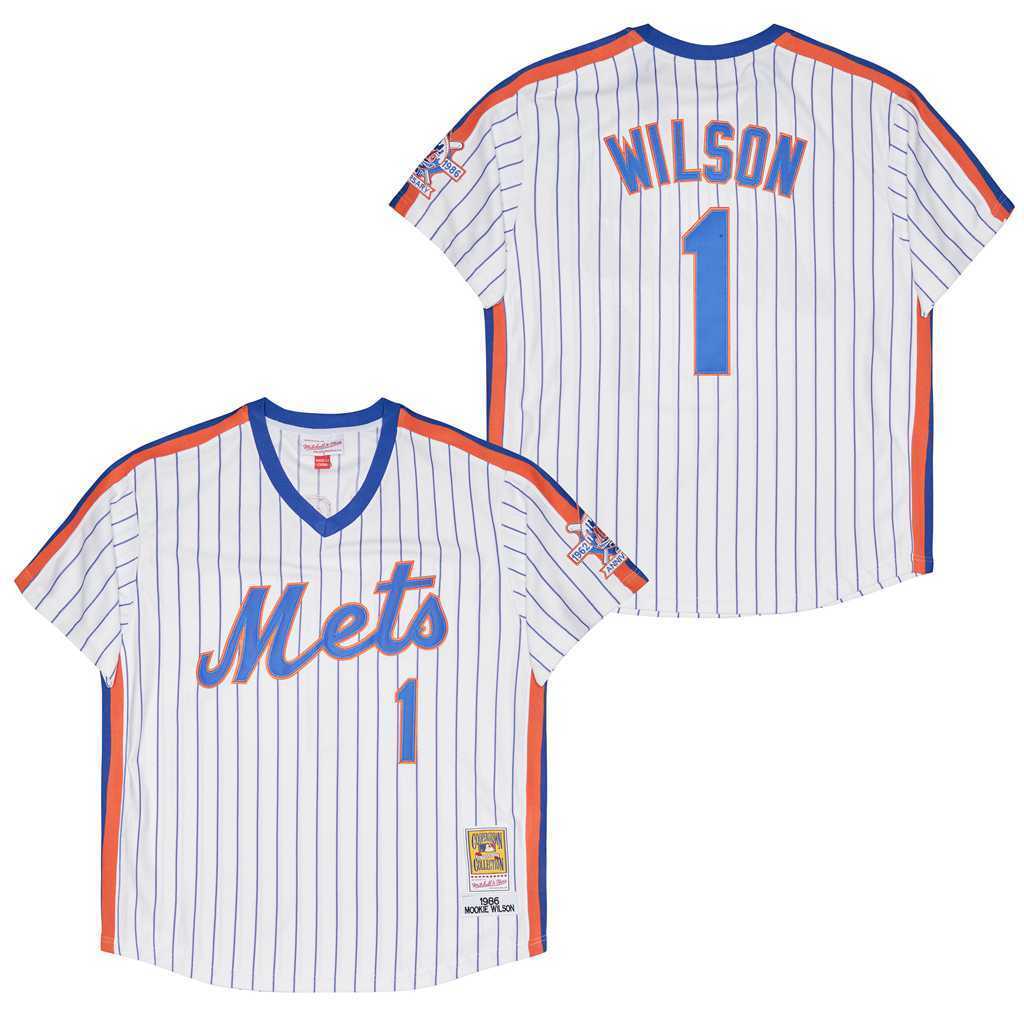 New York Mets #1 MOOKIE WILSON Mets 1 White 1986 Retro