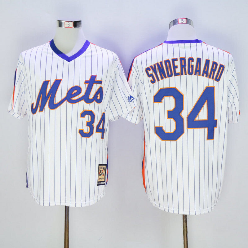 New York Mets #34 Noah Syndergaard Mets 34 White Pullover Retro New Fabric Fan Edition