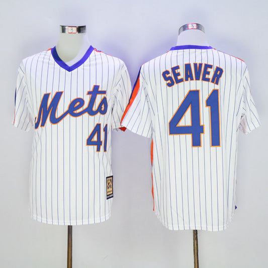 New York Mets #41 Mets 41 White Pullover Retro New Fabric Fan Edition