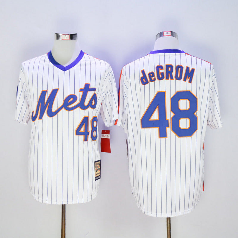 New York Mets #48 Jacob deGrom Mets 48 White Pullover Retro New Fabric Fan Edition