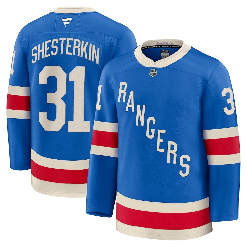 New York Rangers #31 Igor Shesterkin Centennial Premium Jersey - Blue