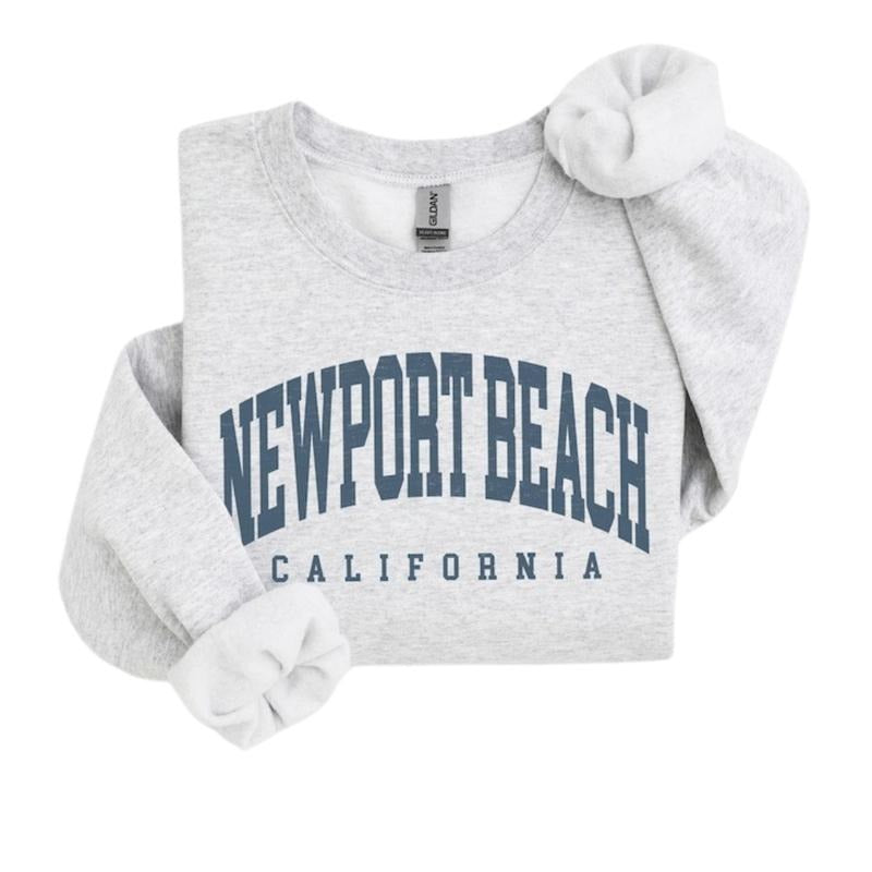 Newport Beach City Sweatshirt, California Pullover Shirt, Vintage Varsity Aesthetic Hoodie, Trendy Travel Destination...