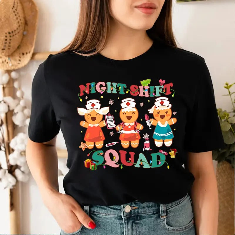 Night Shift Squad Christmas T-shirt, Christmas Nursing Shirt, Nurse Matching Tee, Christmas Nurse Crew Shirt Comfort...
