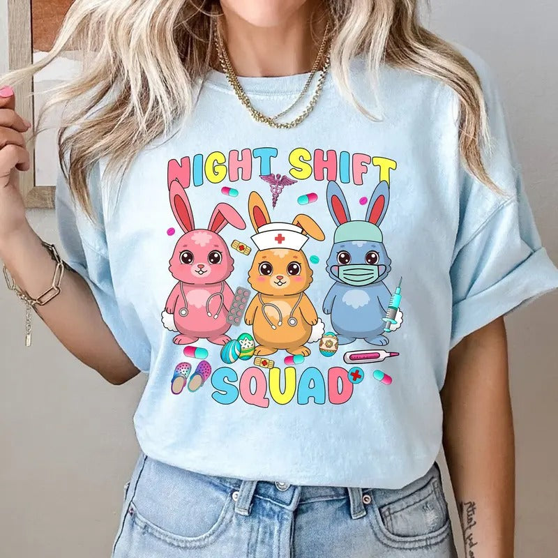 Night Shift Squad Shirt - Cute Nurse Bunny Tee for Night Shift Workers - Easter Bunny Night Shift T-shirt Hoodie, Sweatshirt