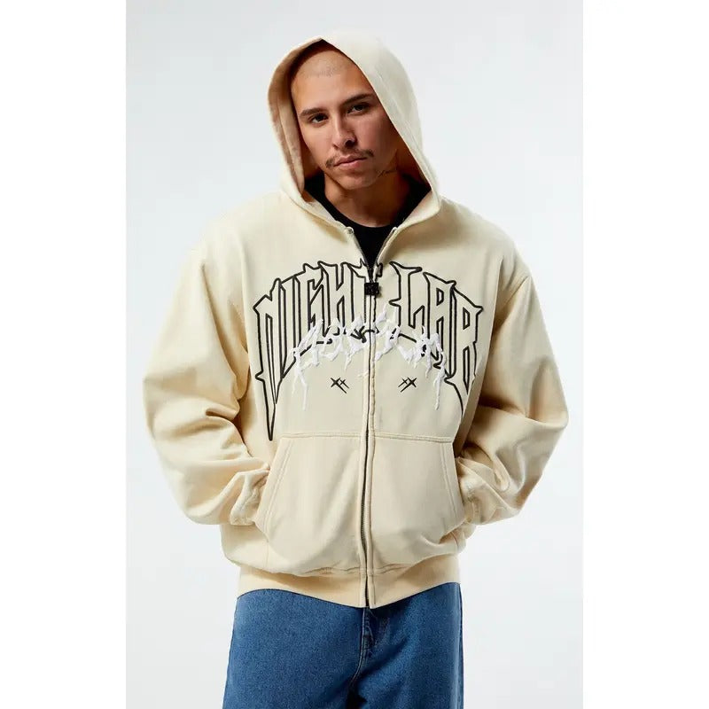 Nightlab Men's Cream London Full Zip Hoodie T-Shirts, Sweatshirt | WearSparks.com
