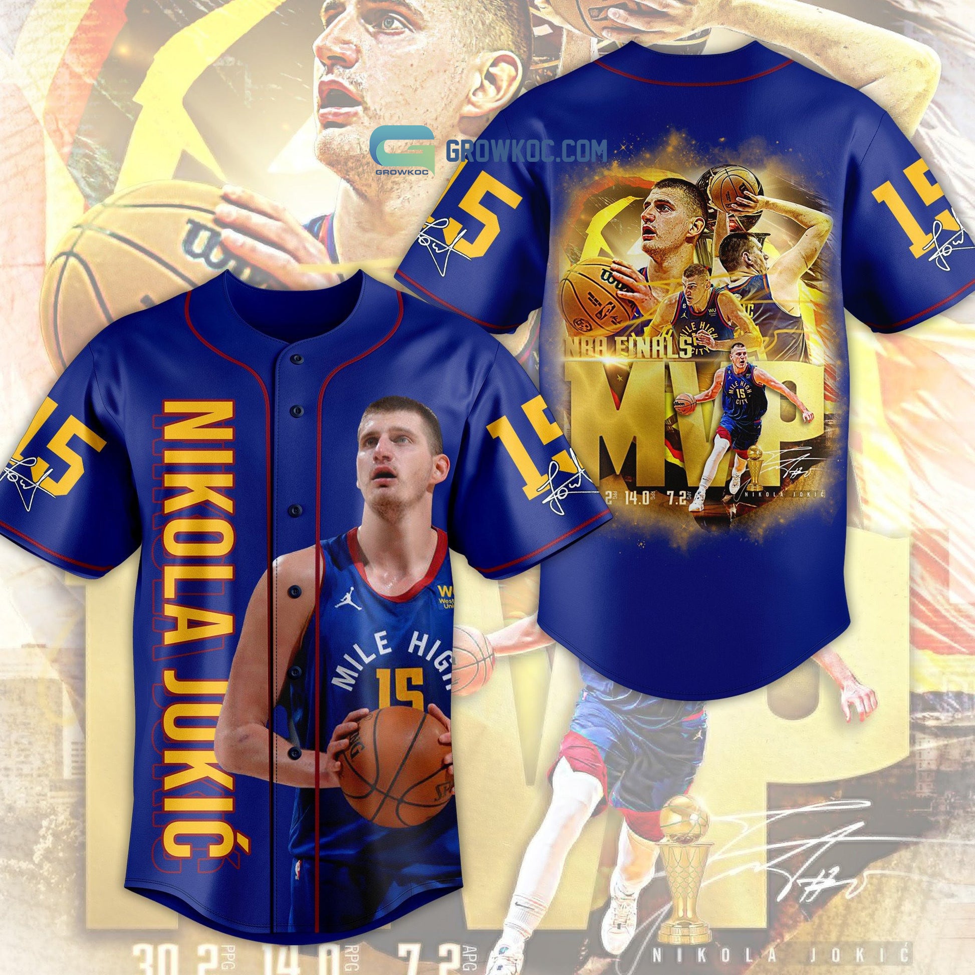 Nikola Jokic 15 NBA Finals MVP Season 2023 Blue Design Baseball Jersey