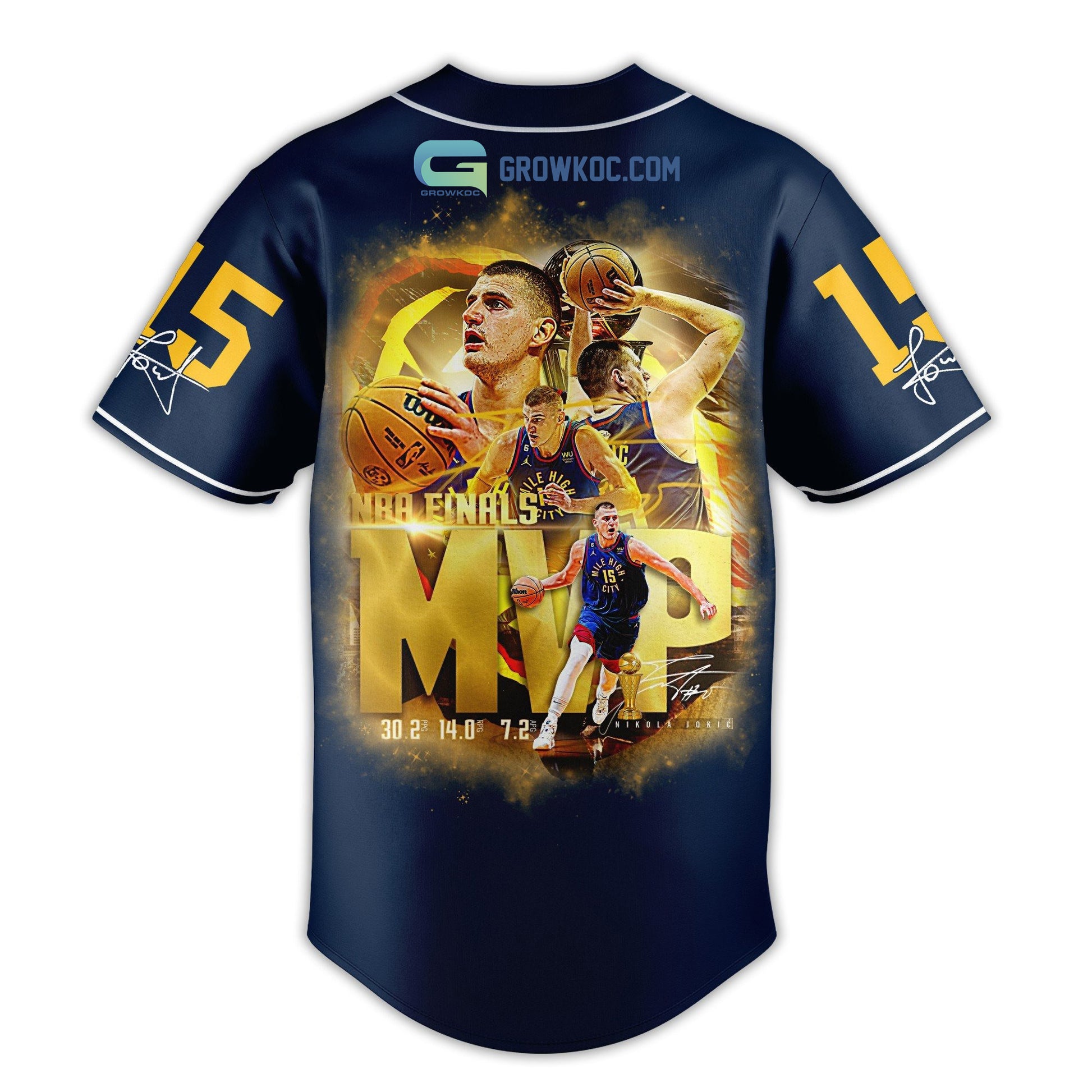 Nikola Jokic 15 NBA Finals MVP Season 2023 Navy Design Baseball Jersey