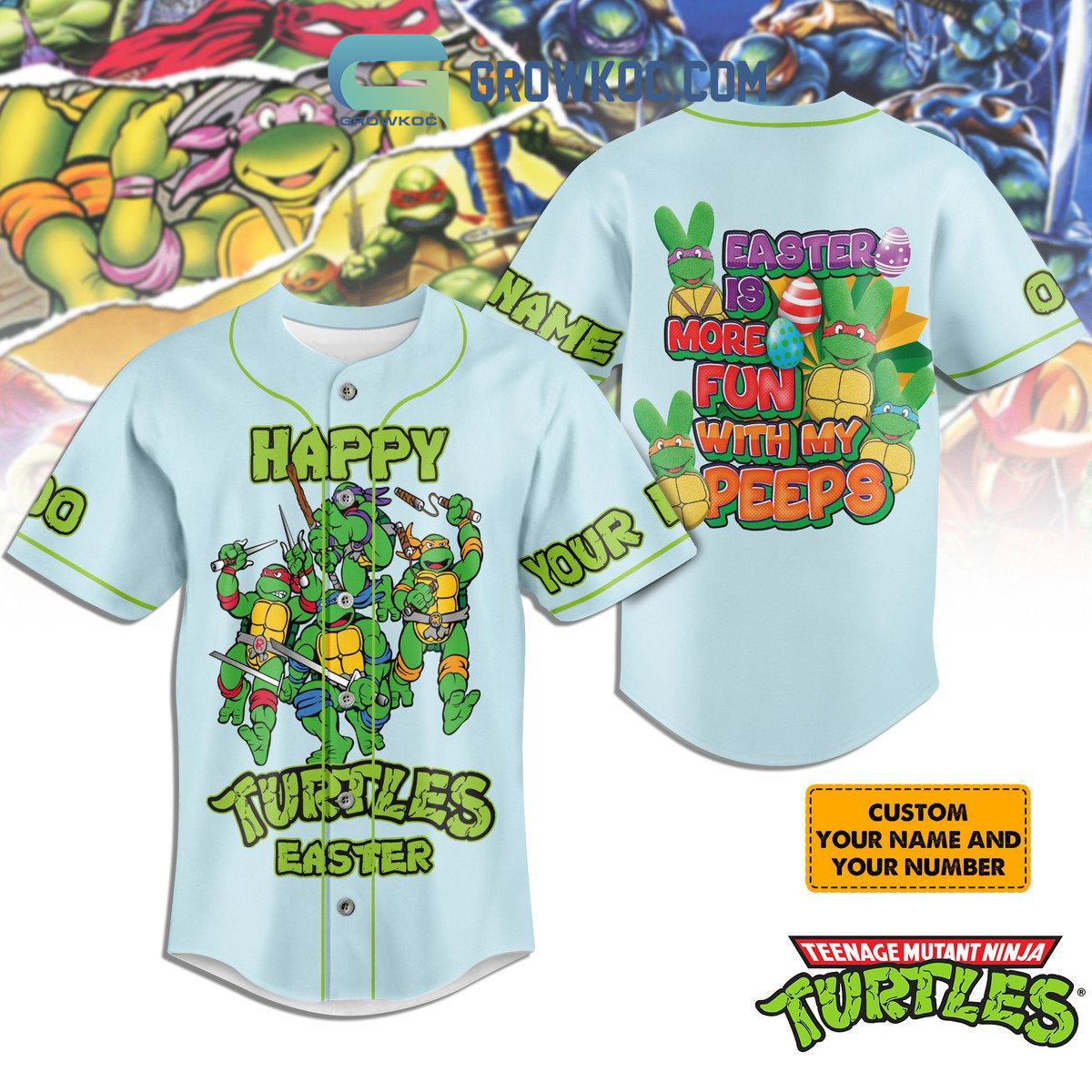 Ninja Turtles Easter Is More Fun With My Peeps Blue Personalized Baseball Jersey