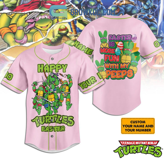 Ninja Turtles Easter Is More Fun With My Peeps Pink Personalized Baseball Jersey