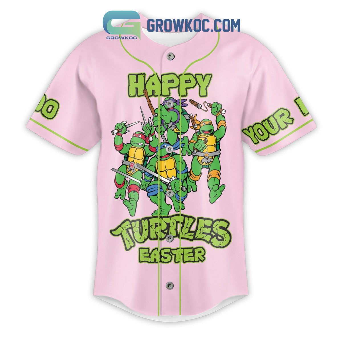 Ninja Turtles Easter Is More Fun With My Peeps Pink Personalized Baseball Jersey