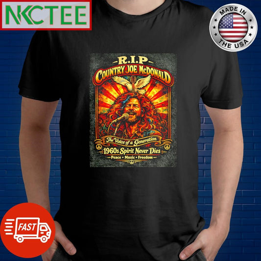 Nkctees R.I.P Country Joe McDonald Vintage Psychedelic Rock Tribute T-Shirt