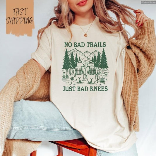 No Bad Trails Just Bad Knees Hiking Shirt, Funny Hiking Jogging T-Shirt, Nature Lover Family Camping Matching, Vacation...