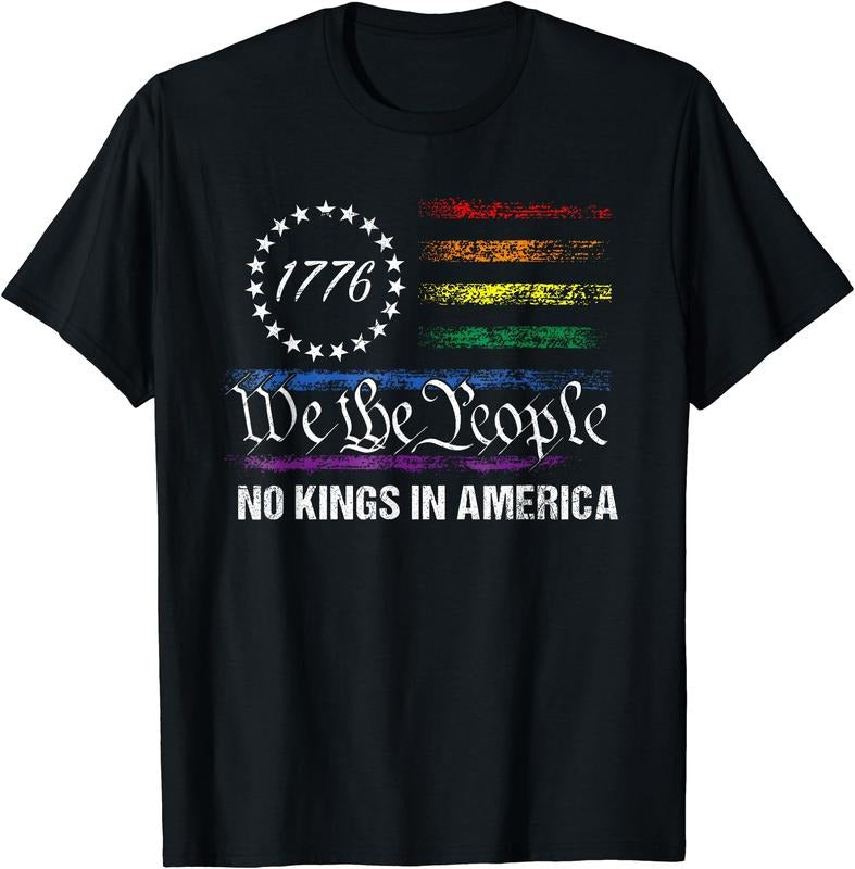 No Kings In America We The People Political Flag Men Women T-Shirt | Unisex Cotton Tee Gift, Crewneck, Short Sleeve...